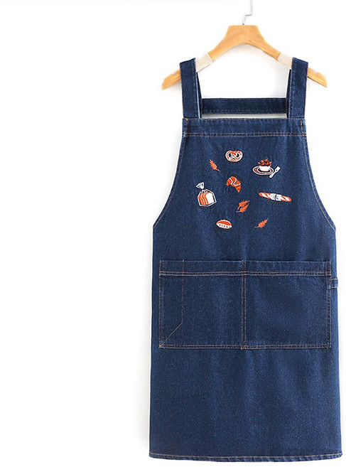 스위트 워싱 데님 앞치마, 1개, 02.자수 진청