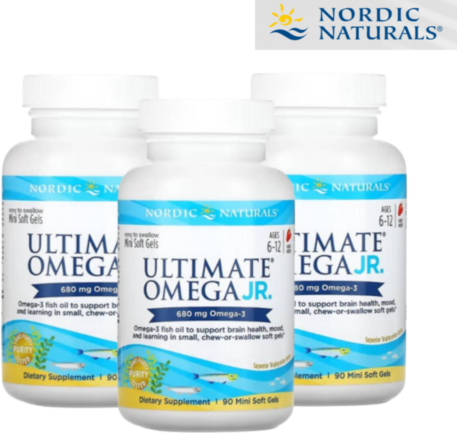 노르딕내츄럴스 얼티미트 오메가 주니어 에이지 6-12 스트로베리 미니 소프트젤, 90정, 3개