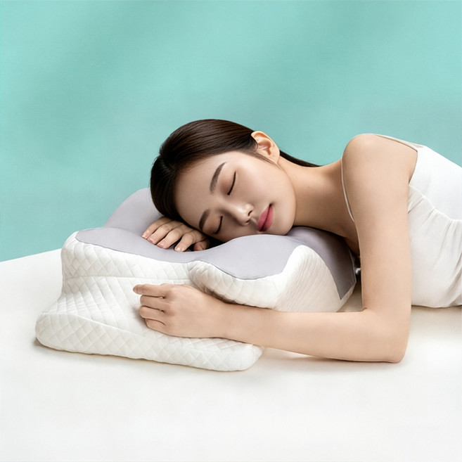 사시한사 메모리폼 경추베개 거북목 교정 목베개 목디스크 옆으로 누워자는 숙면 베개, 1개, 그레이+화이트