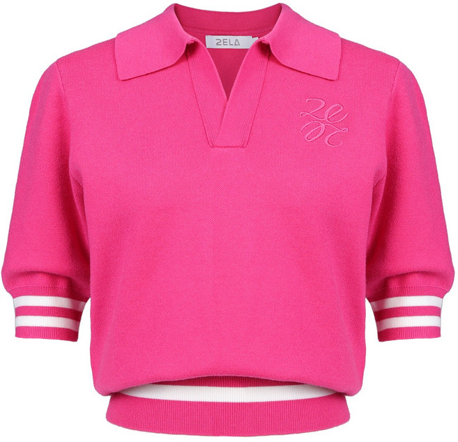 [투엘라] 여성 니트 카라 반팔 티셔츠_플로라 오픈카라 비스코스 곰돌이 자수 반팔티