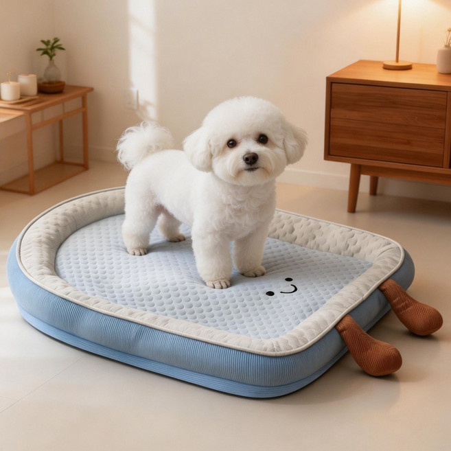 이후쿠 강아지 쿨방석 커버분리 논슬립 여름용 냉감 매트 쿠션, 1개, 블루