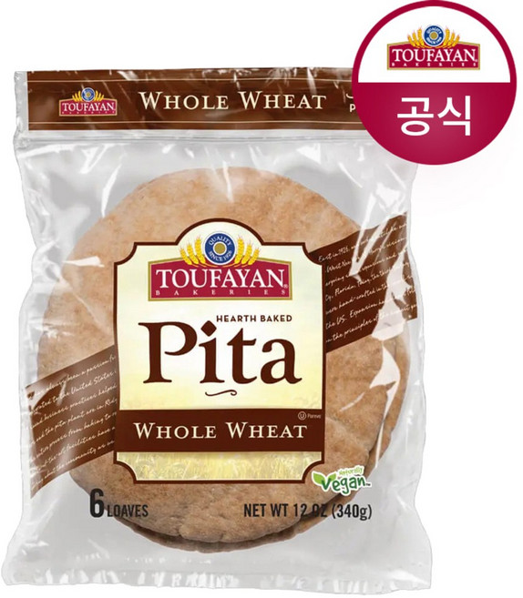 투파얀 피타브레드 포켓빵 건강빵 샌드위치 100% 통밀 340g, 6개, 56g