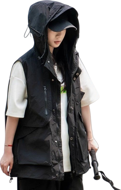 Makone 남성 여성 공용 사계절 후드 루즈핏 등산 아웃도어 방수 베스트