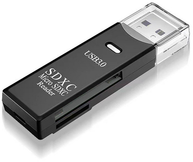 讀卡機 USB 3.0 SD+TF 二合一雙卡槽 microSD SDHC SDXC 記憶卡 多功能, 黑色, 1個