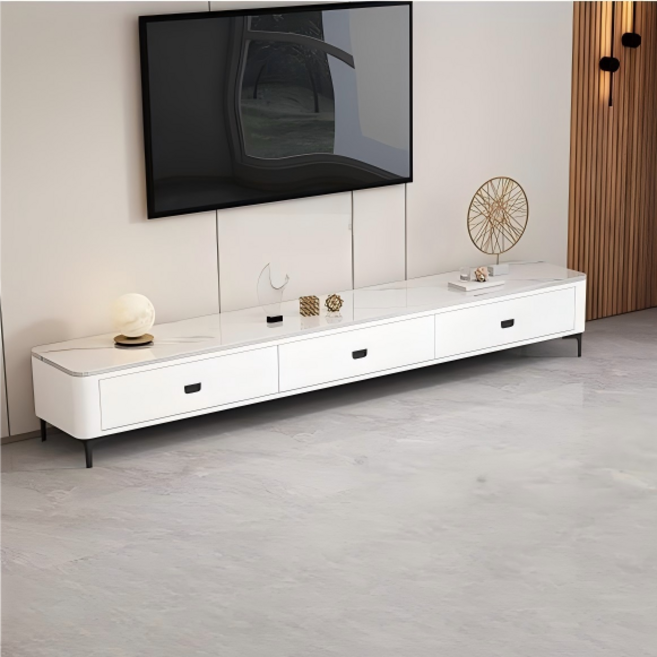 BYOU 모던 심플 스타일 확장형 거실장 수납 서랍형 TV다이 1600 1800, 눈산 화이트 + 흰색 캐비닛