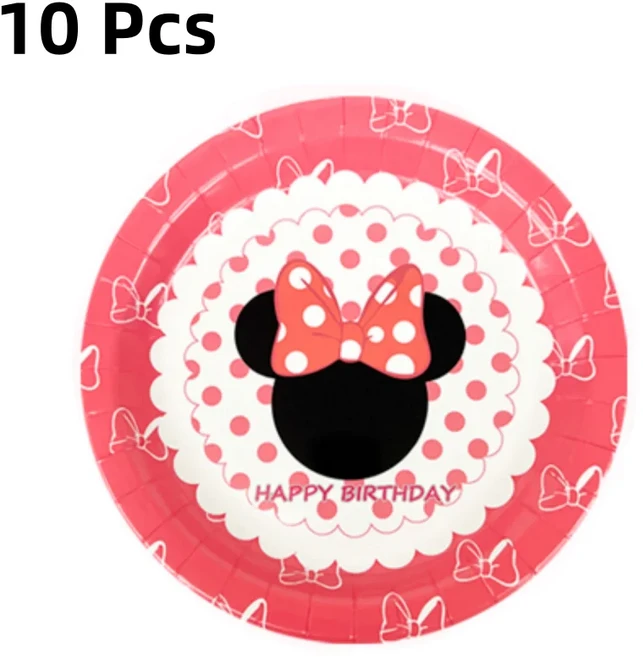 미니 마우스 생일 파티 용품 - 접시 컵 배너 풍선 세트 장식, 06 10 Pcs-9inch Plates