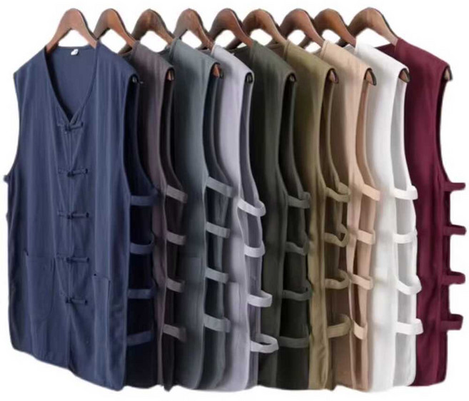 남성 빅사이즈 여름 개량 한복 조끼 린넨 할아버지 노인, 1개, 블랙-4XL