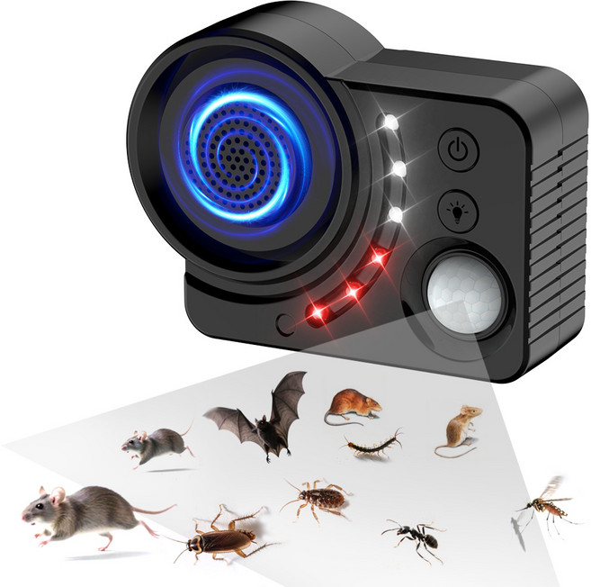 초음파 쥐 퇴치+벌레 퇴치 2in1! 강력한 효과로 쥐/곤충 완전 박멸 350평 대형 공간 커버, HD-718(블랙)