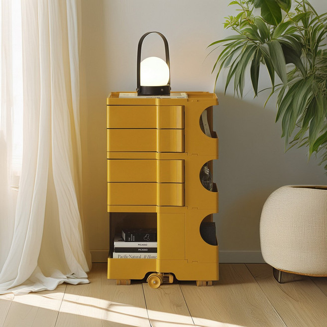 [리비니아] 바비 이동식 수납 회전서랍 빙그리 트롤리 9Colors, 4단, 진저옐로우