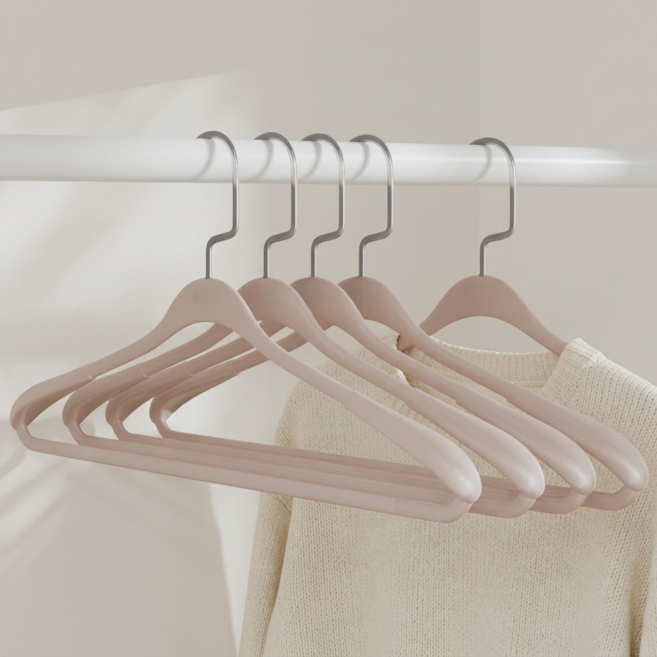 퓨어몰링 튼튼한 어깨뿔방지 논슬립 정장 옷걸이, 스모키 핑크, 5개