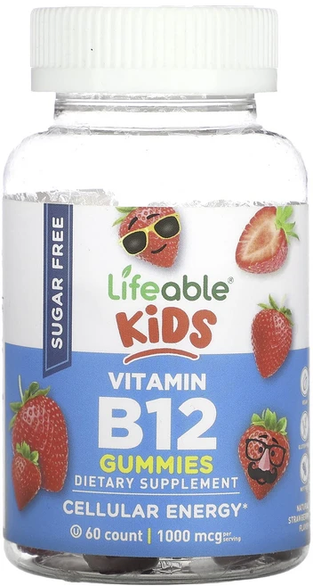 Lifeable 어린이용 비타민B12 구미젤리 무설탕 천연 딸기 맛 1000mcg 구미젤리 60개(구미젤리 1개당 500mcg), Lifeable어린이용비타민B12구미젤리무설탕천연딸기맛, 1개, 60정 - 쿠팡