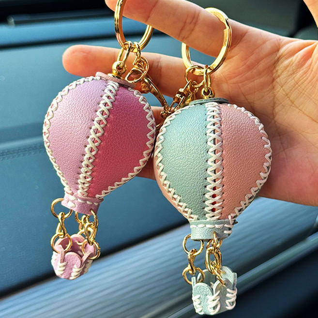 가죽 열쇠고리 키링 만들기 DIY 가죽공예 키트 바느질, 열기구키링-레인보우