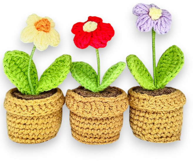 어텀로지 쁘띠 니트플라워 조화 니트꽃, 쁘띠꽃3종(레드+옐로우+퍼플), 1개