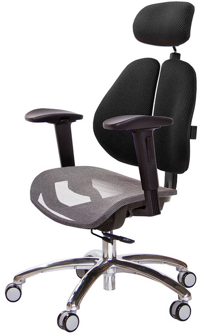 GXG 高雙背網座 工學椅(鋁腳/2D滑面升降扶手) 型號2806, 素黑色