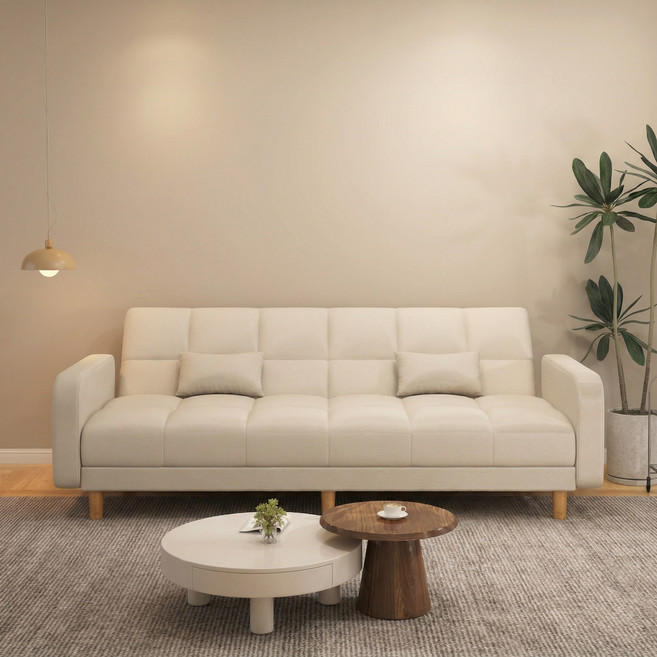 엘티제이 접이식 등받이 가죽소파 각도조절 2인용 소파베드 4인용 소파침대 L004, 아이보리