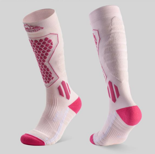 하임하이 2켤레 겨울 양모 스키 보드 압축 스포츠 양말 스키 등산 러닝 사이클링 양말, 4개, 장미분홍색