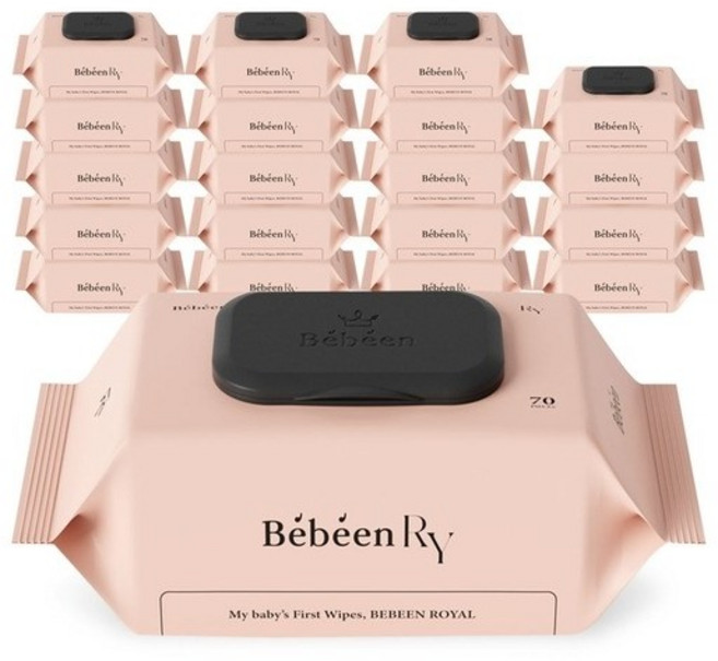 Bebeen 로얄 엠보싱 유아물티슈 캡형, 75g, 70매, 20개
