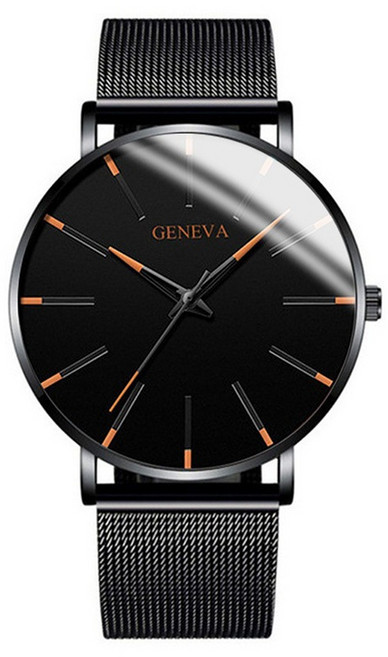 GENEVA M1383 簡約時尚男士網帶石英錶 42mm 錶盤 金屬米蘭錶帶