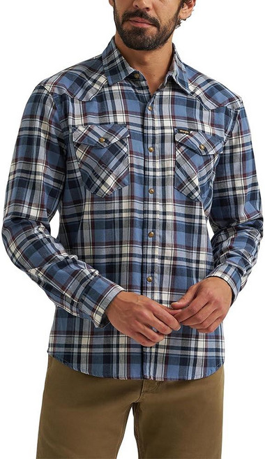 Wrangler 랭글러 남성용 아이코닉 데님 레귤러 핏 스냅 셔츠 백리향 격자 무늬 L 그외 각종 533058