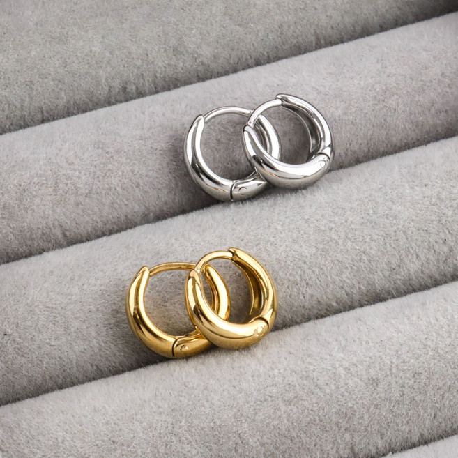 써지컬 스틸 데일리 물방울 볼드 링 귀걸이 (2color) 심플 기본