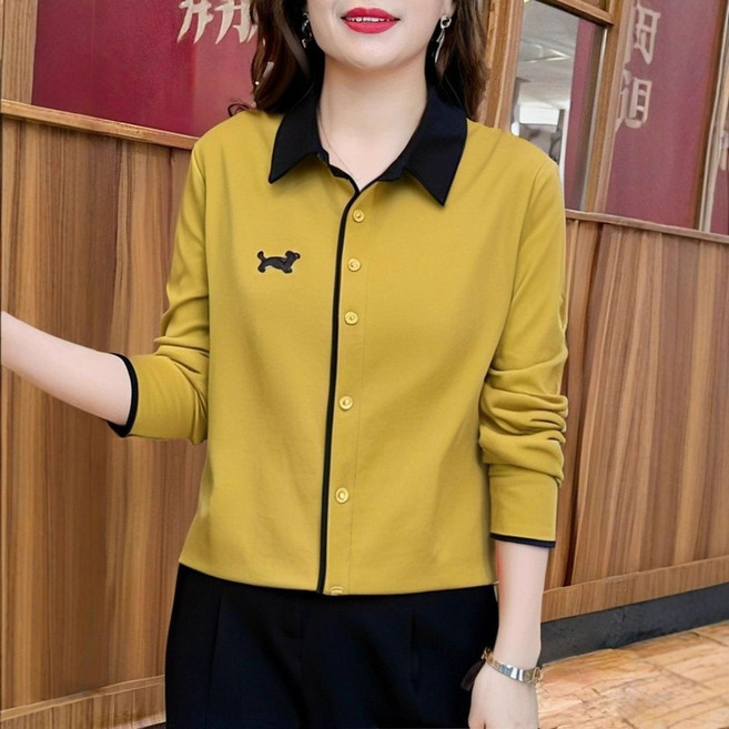 Neirny 중년 여성 봄 가을 터틀넥 캐주얼 긴팔 티셔츠 엄마 카라넥 상의 루즈핏 간절기 블라우스 티셔츠