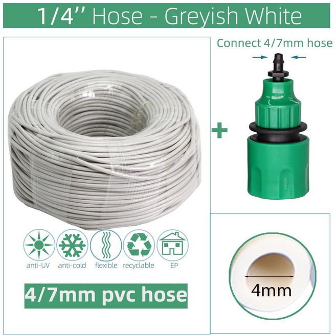 정원 워터 호스 PVC 튜브 4MM 인치 커넥터 블루 7MM 미터 투명 25 그린 20 관개 블랙 30 50 파이프 10 화이트, 4분의 1 '', 25m (82.02ft), Greyish White, 1개, G yish White