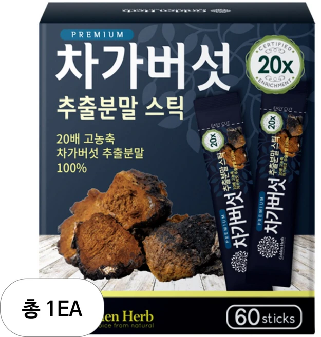 골든허브 프리미엄 차가버섯 추출분말 스틱, 60g, 1개 - 쿠팡