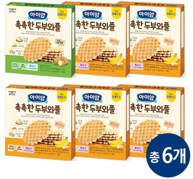 일동후디스 아이얌 촉촉한 두부와플 바나나맛 감자맛 6개 혼합, 1세트, 64g, 바나나맛5 + 감자맛1