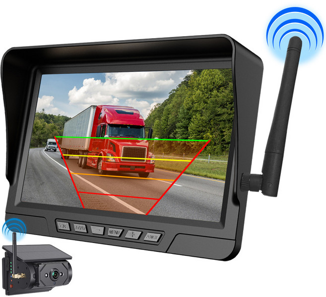 태양광 무선 고화질 후방카메라 자력부착 트럭용 버스 화물차 캠핑카 등 대형차, 블랙, 7인치+카메라1대