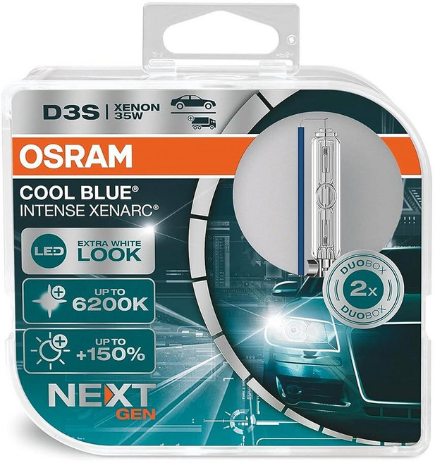 OSRAM XENARC 쿨 블루 인텐스 D3S +150% 더 높은 밝기 최대 6 200K 제논 헤드라이트 램프 LED 룩 듀오 박스 (램프 2개) 66340CBN-H, OSRAM XENARC 쿨 블루 인텐스 D3S, +15