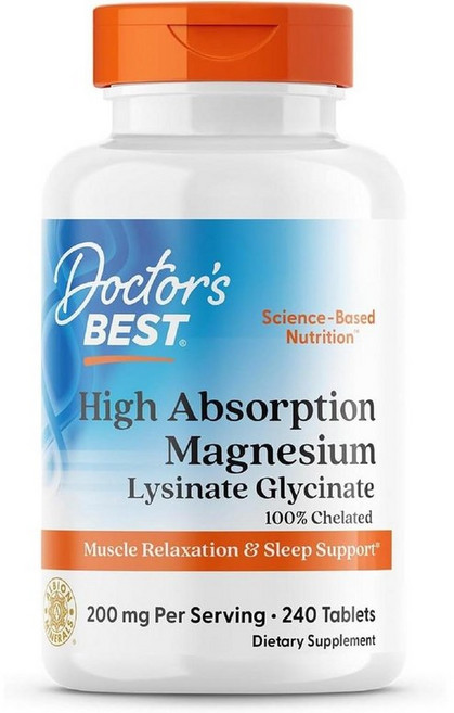 닥터스베스트 마그네슘 킬레이트 200mg Doctor's Best Magnesium Glycinate Lysinate Chelated, 240정, 1개