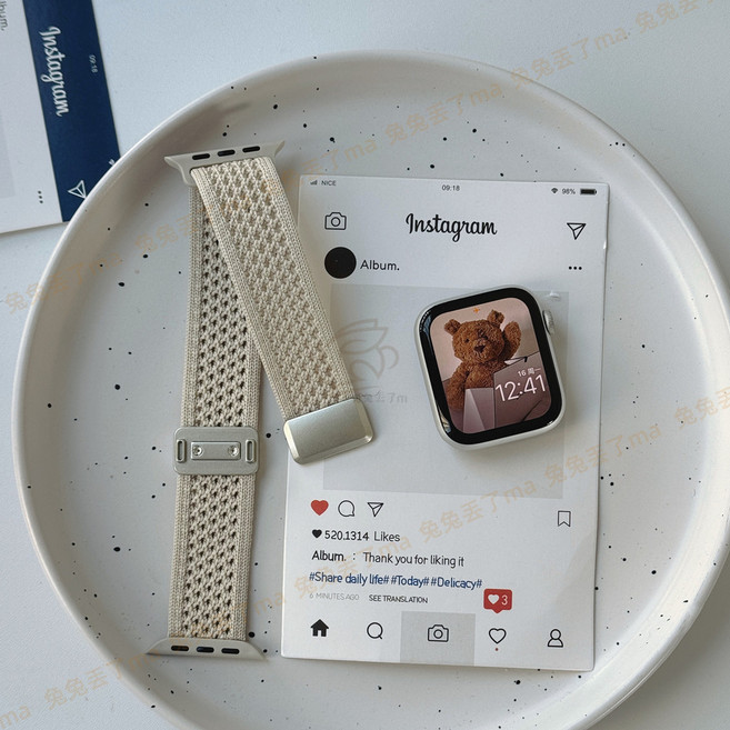 Rabbit Technolog 適用AppleWatch錶帶 夏季透氣防汗百搭錶帶, 星光色雙圈磁吸扣,44/45/46/49mm, 1個