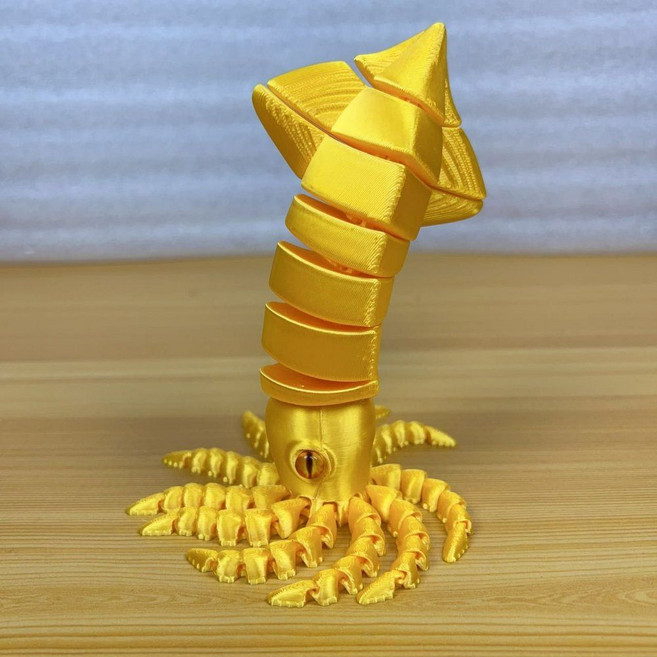 3D 프린터 움직이는 오징어 문어 피규어 모델, 실크 골드 오징어-Trunk (14cm)