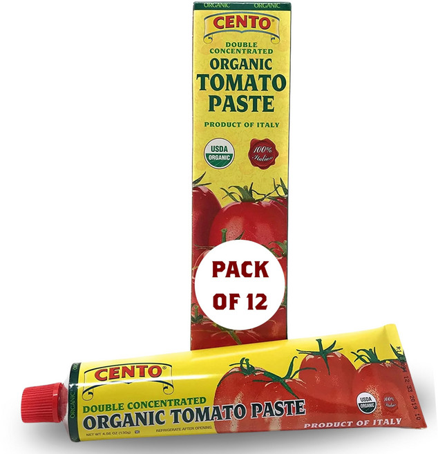 첸토 유기농 더블 농축 토마토 페이스트 튜브 4.56 온스 Cento Organic Tomato Paste 4.56 Oz Tube (Pack of 12) Double Conc, 1개
