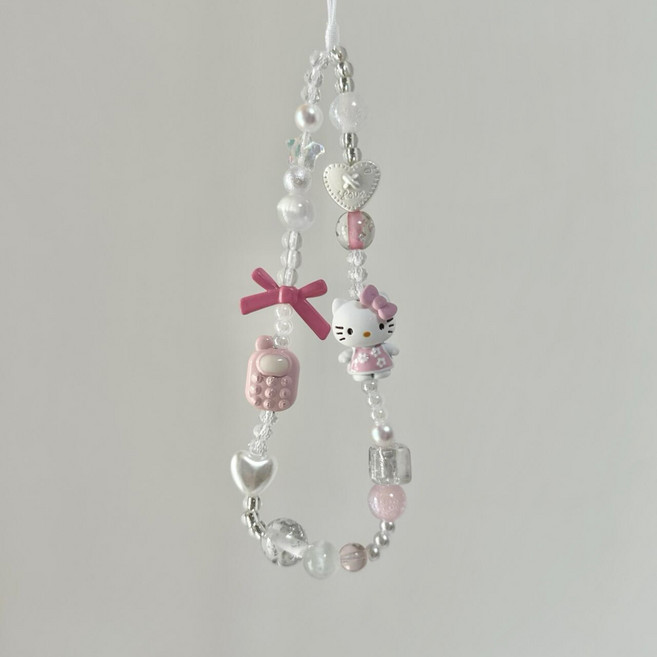 [헬로키티 스트랩] 산리오 열쇠고리 키링 키링인형 폰고리 휴대폰고리 백참 가방고리 폰꾸 미니키링 핸드폰스트랩 폰스트랩, 휴대폰 키티, 1개