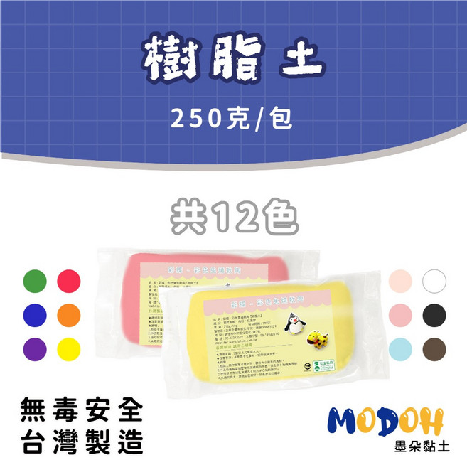 【MODOH】樹脂土 (250克) 延展性極佳 免燒軟陶 珍珠樹脂土 台灣製造 安全無毒, 藍, 1個