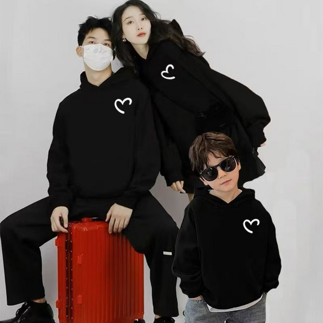 디한스 커플티 패밀리 하트 후드커플티 남여공용 가족후드티