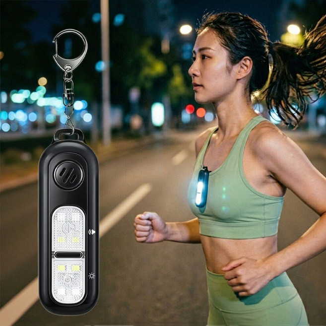 Keebright 130dB 호신 경보기 USB-C 충전 LED 경광등 키체인, 블랙, 1개