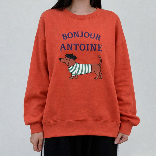 스트라이프 퍼피 레터링 캐쥬얼 루즈핏 맨투맨 티셔츠