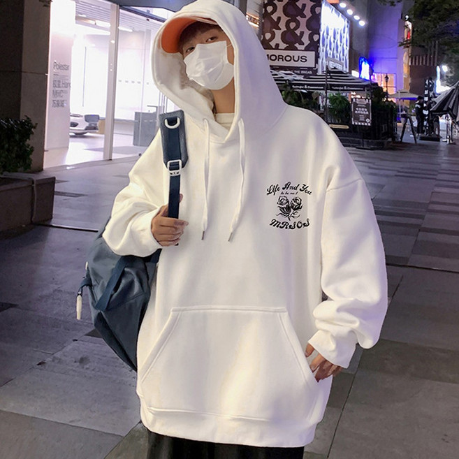 벨베스 남자 오버핏 포인트 프린팅 후드 맨투맨 티