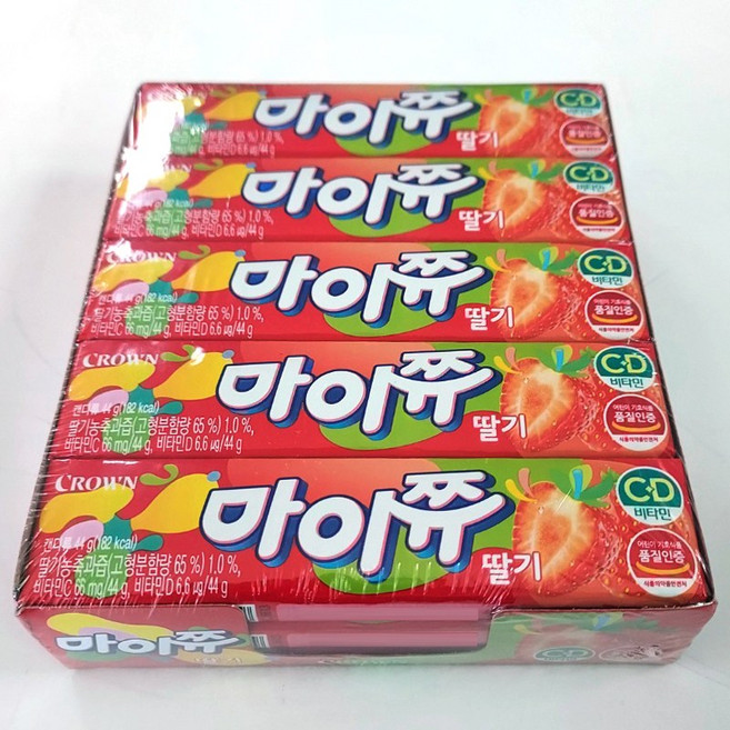 크라운 마이쮸 츄잉캔디 딸기맛 44g, 15개