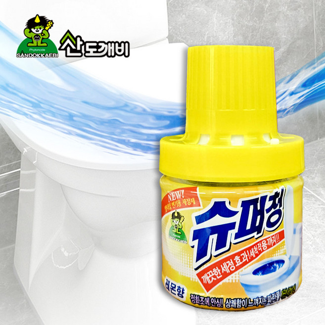 산도깨비 슈퍼청 변기세정제 병타입 레몬향, 180g, 4개