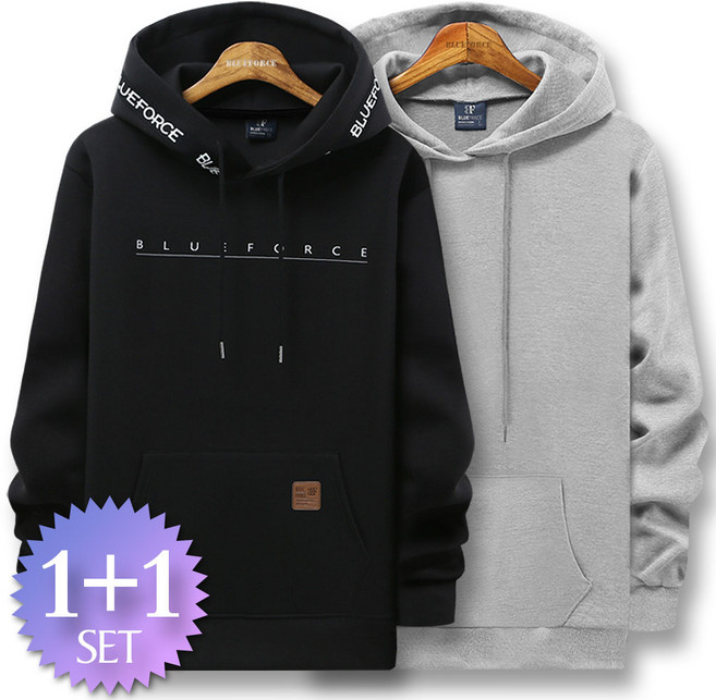 블루포스 레이픈 후드티 + 트렙 후드티 [2장 묶음] 남자 긴팔 티셔츠 남성 빅사이즈 운동복 가을 단체티 커플티 츄리닝
