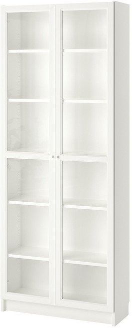 이케아 빌리+옥스베리 책장+유리도어 장식장 6단 화이트 80x30x202cm, 화이트/유리