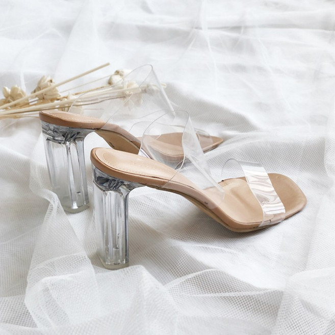 투명 발등 스트랩 유리구두 발편한 사각굽 여름 하이힐 샌들 RK_65
