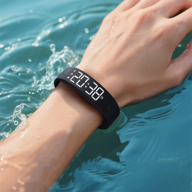 러브심플 무소음 진동 알람시계 수영용 방수 시계, 블랙, 1개