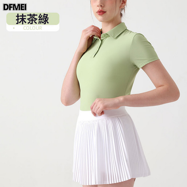 DFMEI 新款瑜伽服短袖T恤女網球服運動透氣高爾夫POLO衫修身修腰運動服