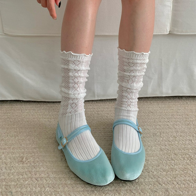 Guokr Store 여성 다이아 펀칭 니트 루즈핏양말 통기성 캐주얼 4켤레 세트 230-250mm