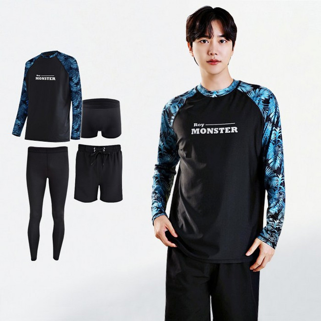로이몬스터 남녀 상하의 5종 세트 체형커버 인디고 오버핏래쉬가드 박시핏 루즈핏 빅사이즈 ~3XL 까지