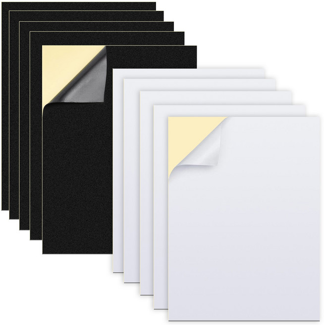 자체 접착 폼 시트 300 * 200mm 자체 접착 폼 시트 두꺼운 폐쇄 셀 폼 네오프렌 시트 자체 접착 폼 접착식 뒷면이있는 EVA 폼 패드 가구용, 10개, 검정 + 흰색